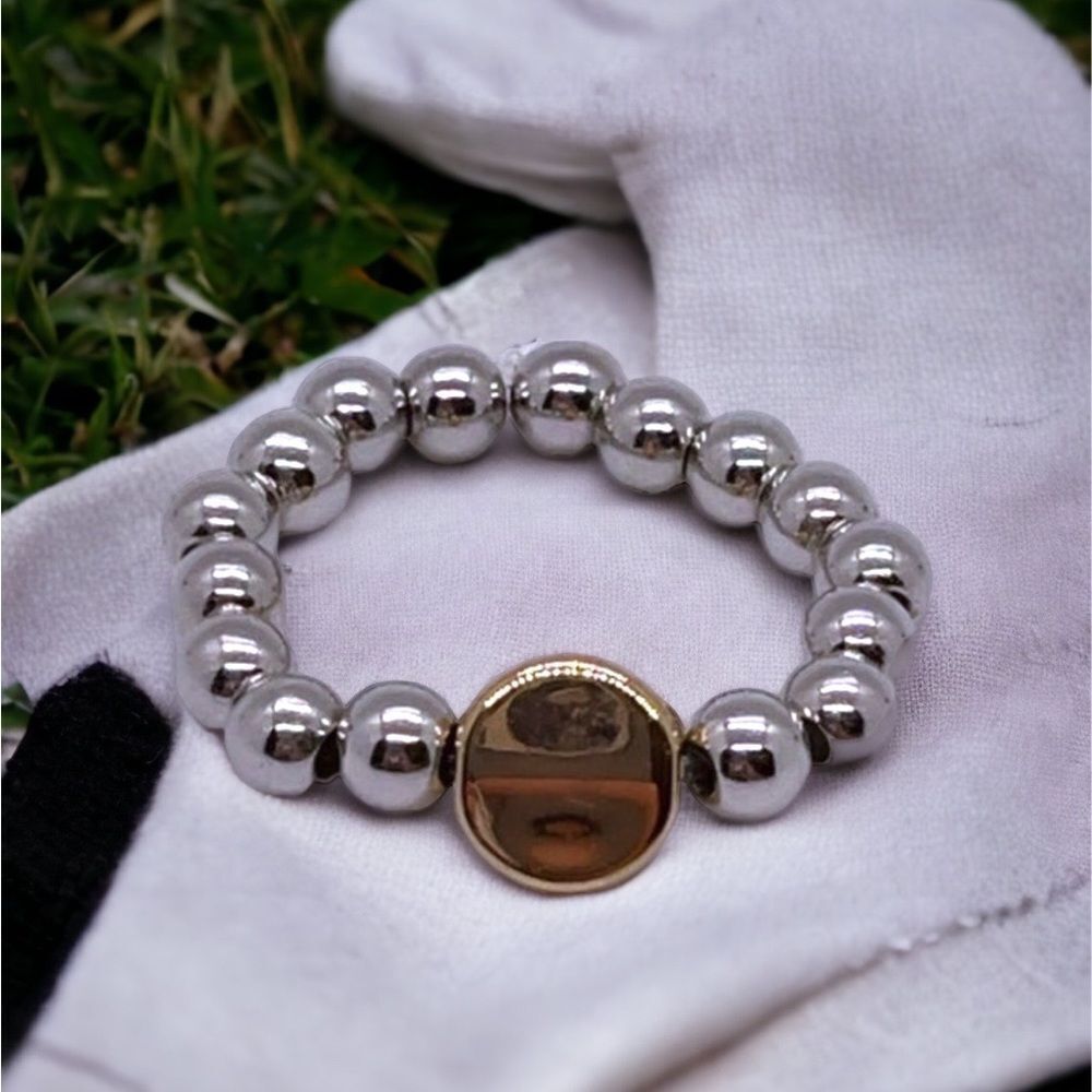 Silver and Gold Beaded Ring